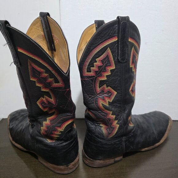 Anderson Bean Smooth Quill Ostrich Cowboy Square Toe Boots Black USA Made 14D main image 7